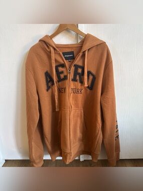 Aeropostale Hoodie Sweatshirt Mens 2XL Color Camel Fleece Full
Zip Embroidered